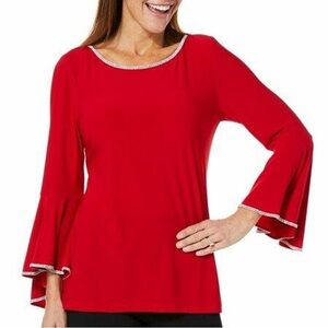 MSK DISCONTINUED Rhinestone-Trim Bell-Sleeve Top MEDIUM NWT
